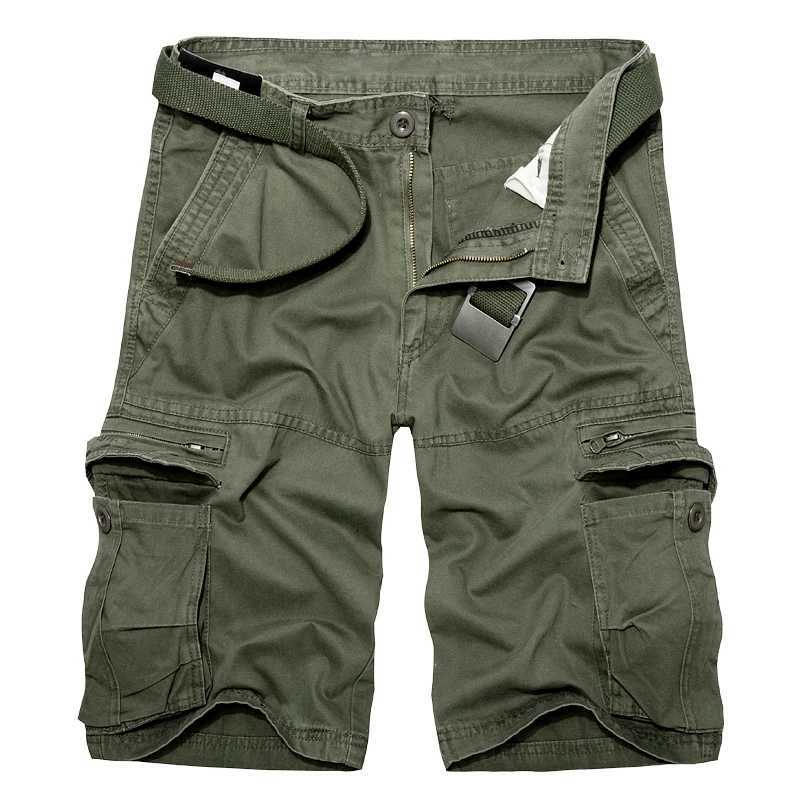 Mens khaki cargo shorts for summer 2023 mens casual military knee length shorts mens multi pocket pure cotton straight shorts without belt 28-40 Z2504