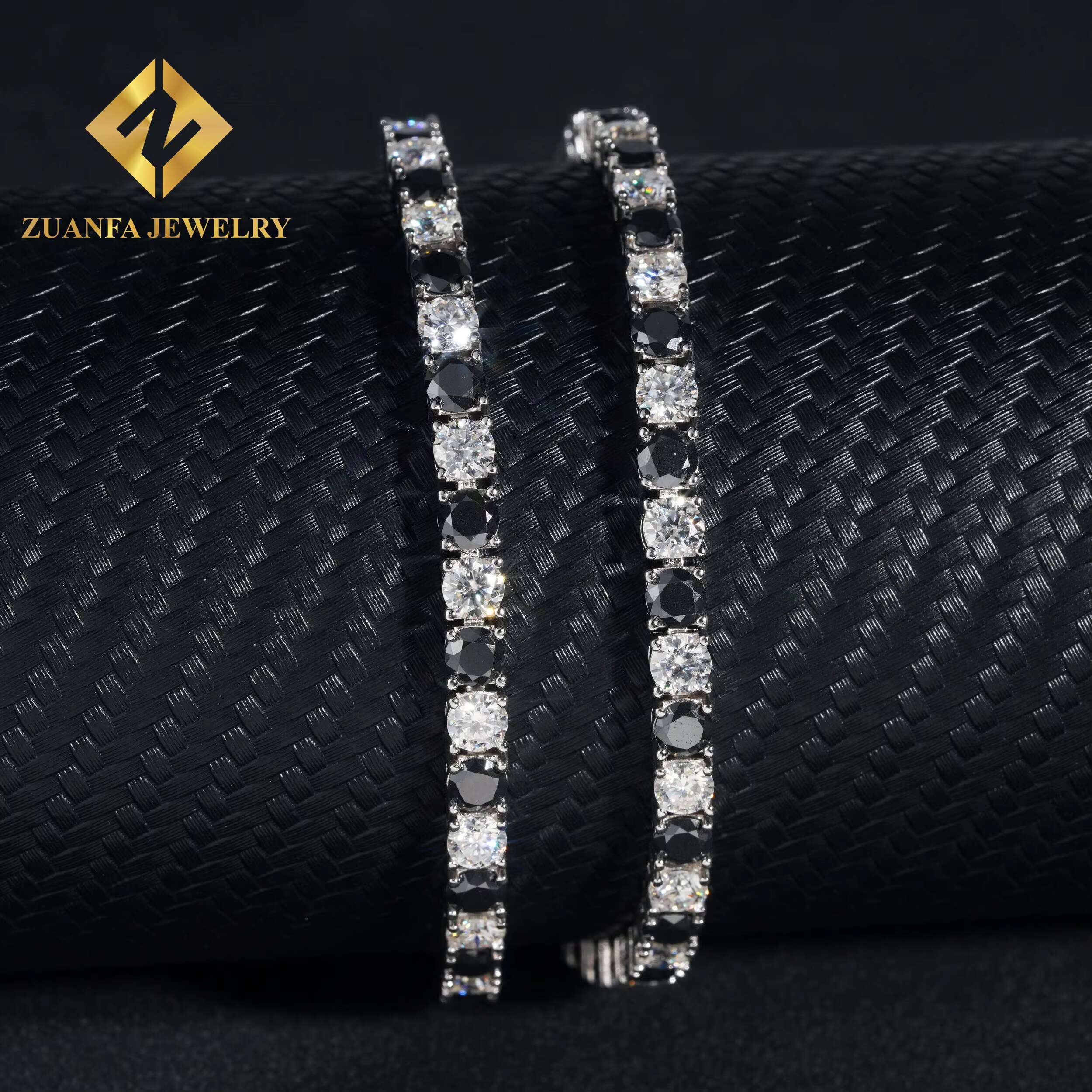 Hip Hop 925 Sterling Silver 4MM Moissante Tennis Chains 4MM Black and White Lab Diamond Tennis Necklace Bracelet for Men Women