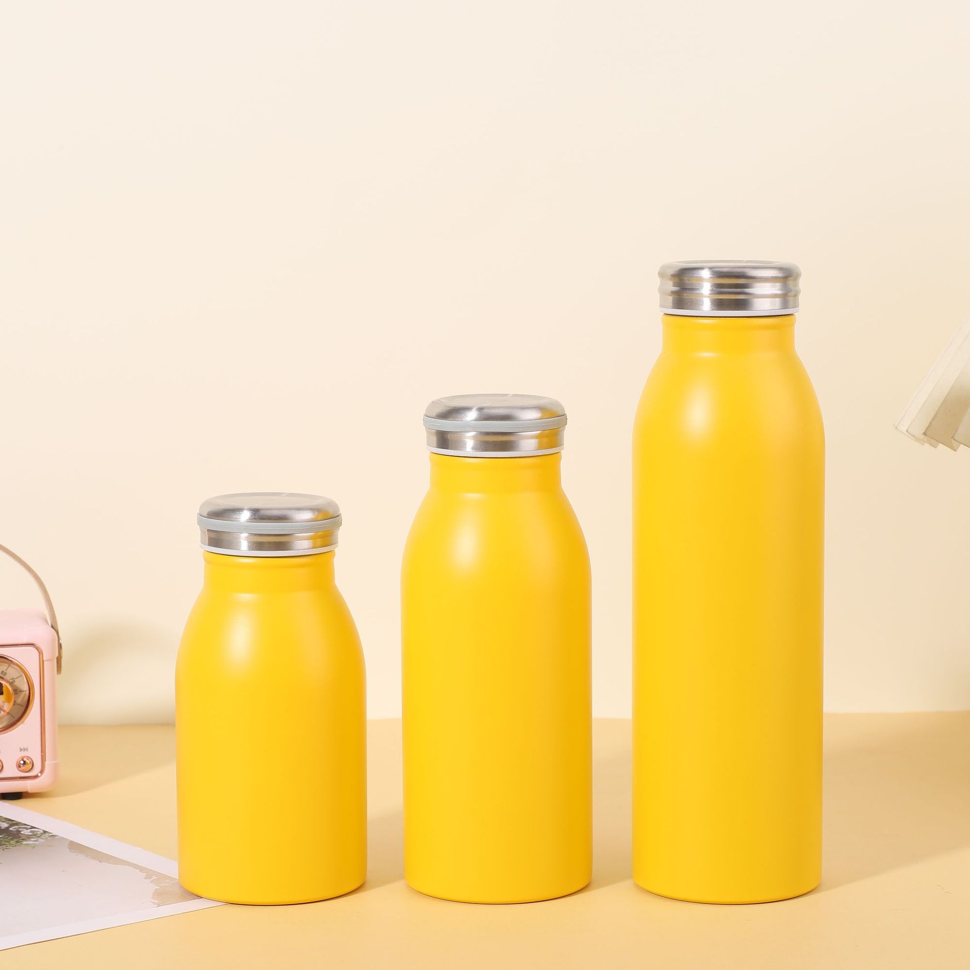 New Cross-Border Sports Water Bottle, Creative Straight Small-Mouth Milk Bottle, 304 Stainless Steel Double-Layer Vacuum Insulated Cup LG