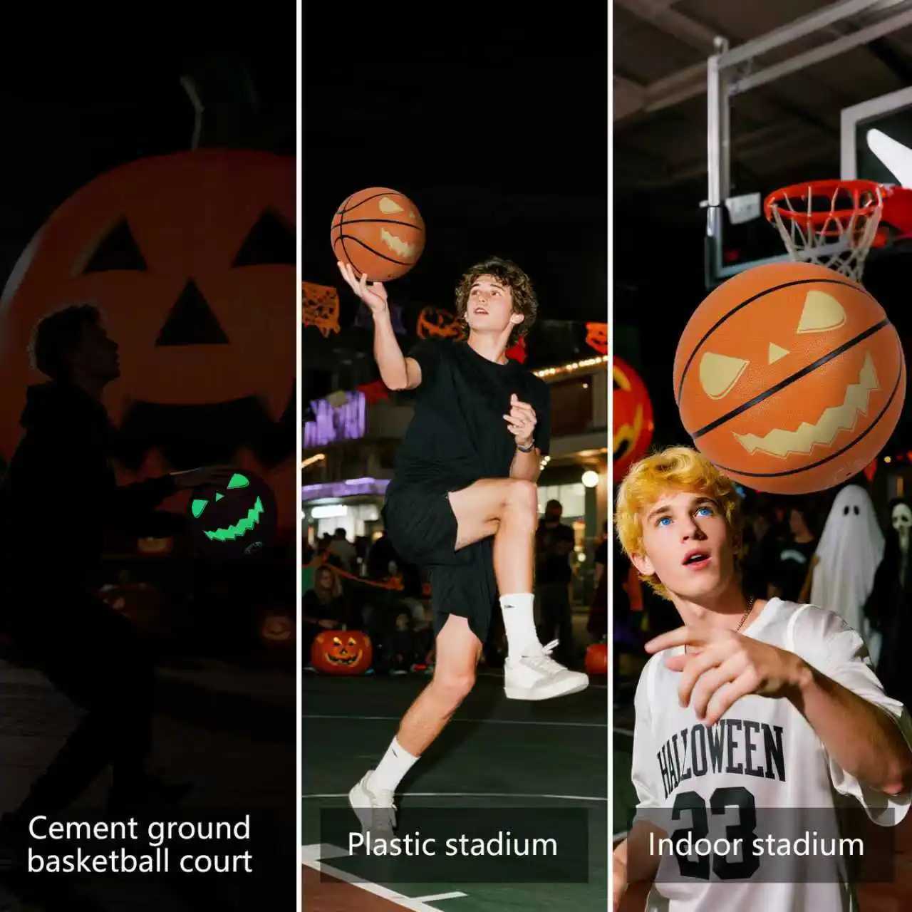 Jack-O-Lantern Basketball Halloween Standard Luminous Durable Ball Soft PU Leather For Adult Kid Size 7 Basketball Orange/BlackW251115