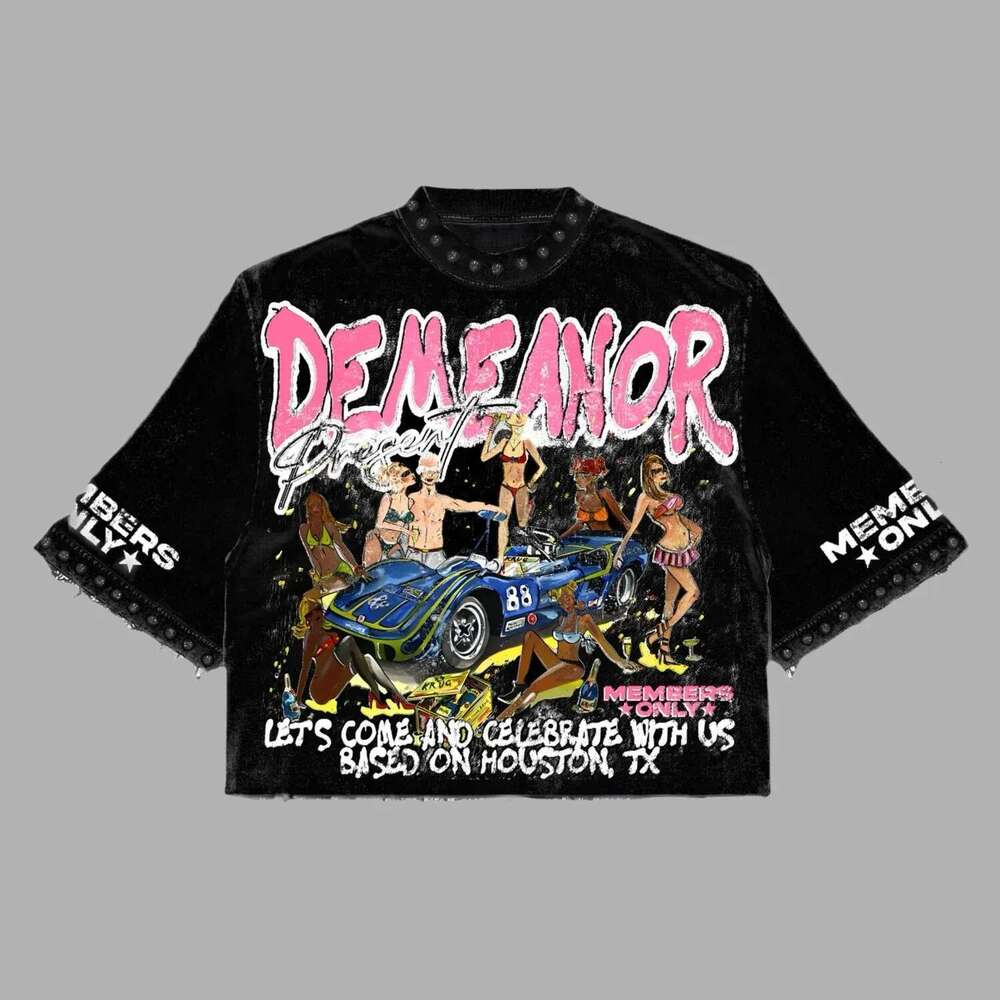 Womens Haruku Klein Stone Embroidery Crop Tees Y2k Gothic Graphic Men Hip Hop Print Long Sleeves T Shirts Cotton Loose Tops
