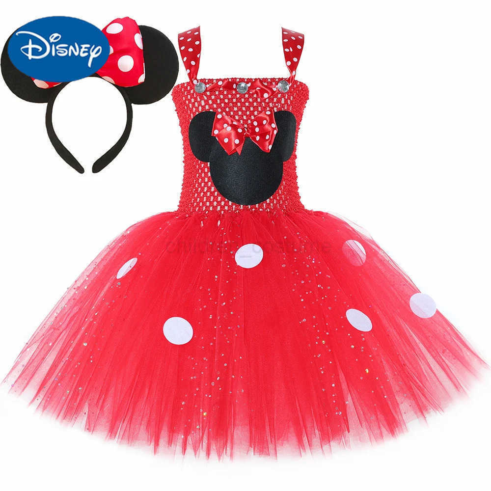 Disney Girls Red Minnie Tutu Dress Glitter Polka Dots Toddler Girl Birthday Party Princess Dress Up Clothes Kids Halloween Costumes W20250416