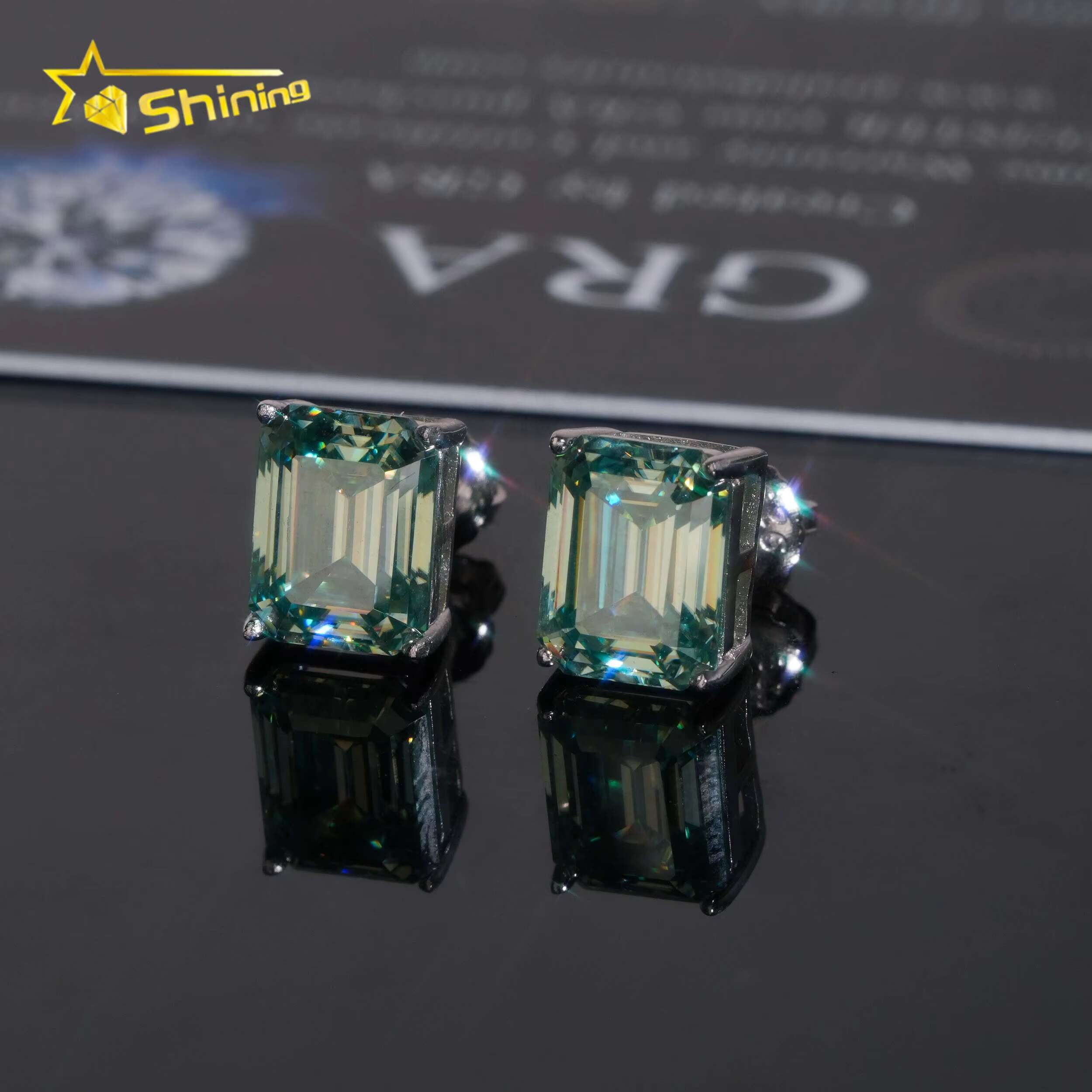 Wholesale Gemstone Moissanite Solitaire Emerald Cut Blue Green Stud 925 Silver Earrings