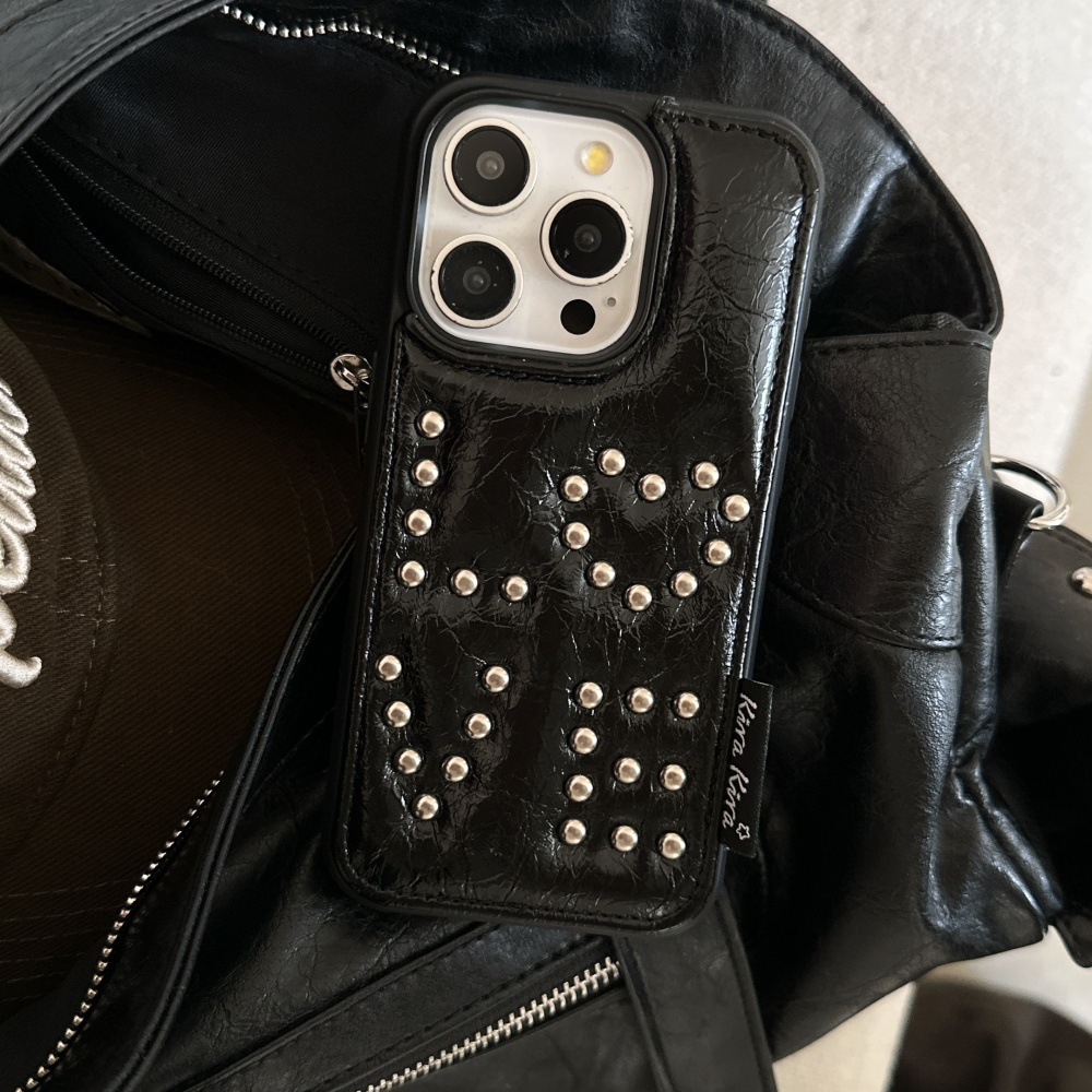 Leather Rivet Heart Phone Case Compatible with iPhone 17/16 Pro Max Cartoon Solid Color Case iPhone 15/14 Pro