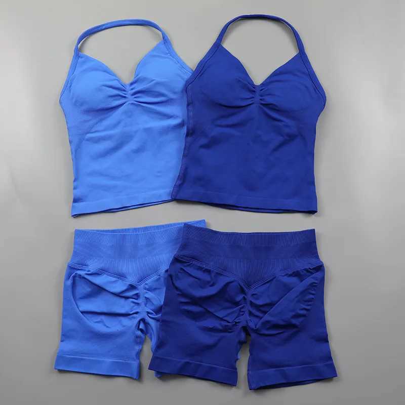 Impact seamless yoga set womens 2Pcs pad hanger tank top threaded hip lift gym shorts set summer sportswear workout suit Z250415