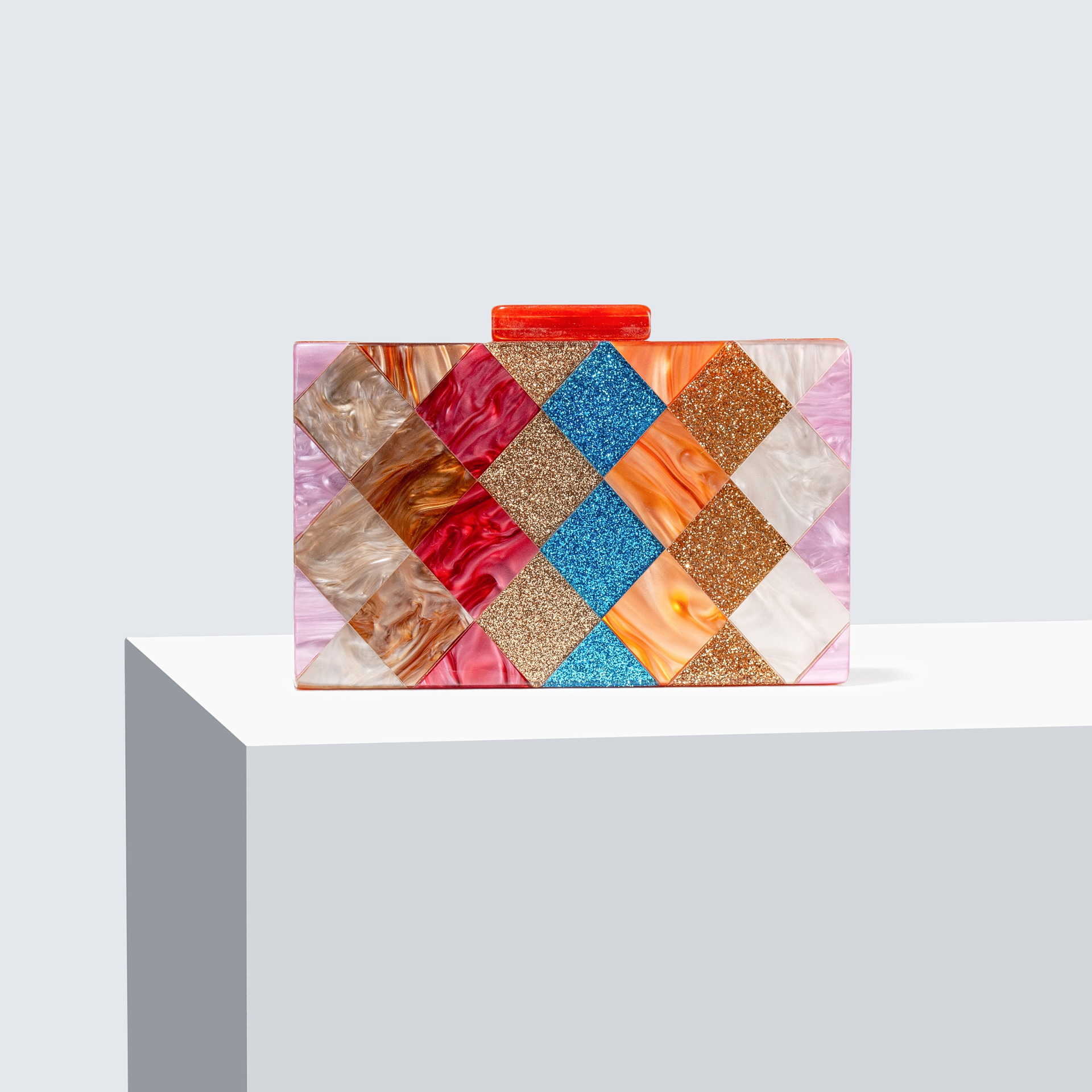 Womens Contrast Colored Spliced Acrylic Dinner Bag Single Shoulder Oblique Cross Wedding Banquet Handbag