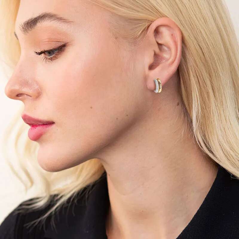 RAPRGOLD Round Cut Moissanite C-shaped Stud Earring for Women Girl Sterg Sier Piercing Earrings Jewelry Gift Pendientes