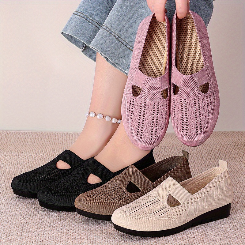 Women's Breathable Slip On Shoes Comfortable Flat Casual Shoes with Detailing, Rubber Sole Fabric Insole