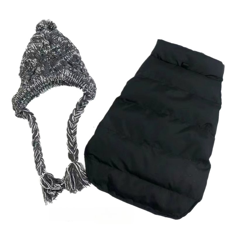 Designer Clothes Brand Windproof Winter Coat Waterproof Jacket Warm Dog Vest Cold Weather Pet Apparel with Knitted Hat for Small Medium Dogs L Free sh