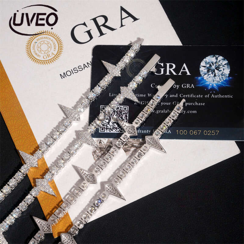 Sterling Silver Gold VVS Jewelry Iced Out 925 Moissanite Cuban Ring Hip Hop Pass Dias Tester Cuban Link Chains Pendant Mens Gift Moissanite Chain