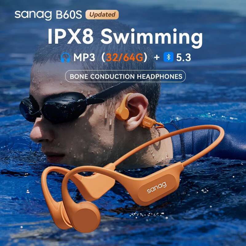 Sanag B60 Pro Bone Conduction Earphone IPX8 Wireless Open Headset 5.3 Swimming Bluetooth Headphones 64GB MP3 Earbuds