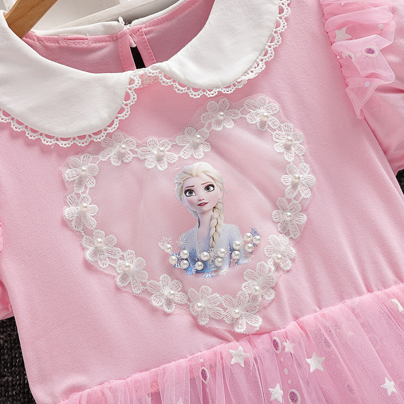 DISNEY Baby clothes kids designer clothes Summer short-sleeved cotton lace Elsa dress for Frozen birthday dress Comfortable and soft.