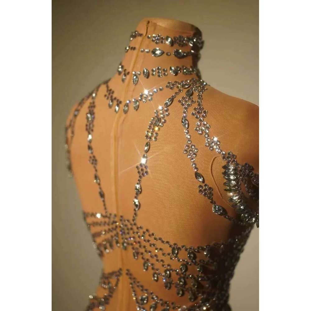 2024 Sexy Mesh Transparent Dance Outfit Sparkly Rhies Bodysuit Women Performance Costume Singer Party Club Show Stage Wear