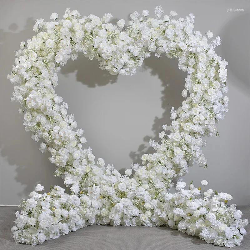 Decorative Flowers SN-LF070 2.4m Party Supplies Heart Shape White Rose Arch Wedding Backdrop Stand Flower For Decoration