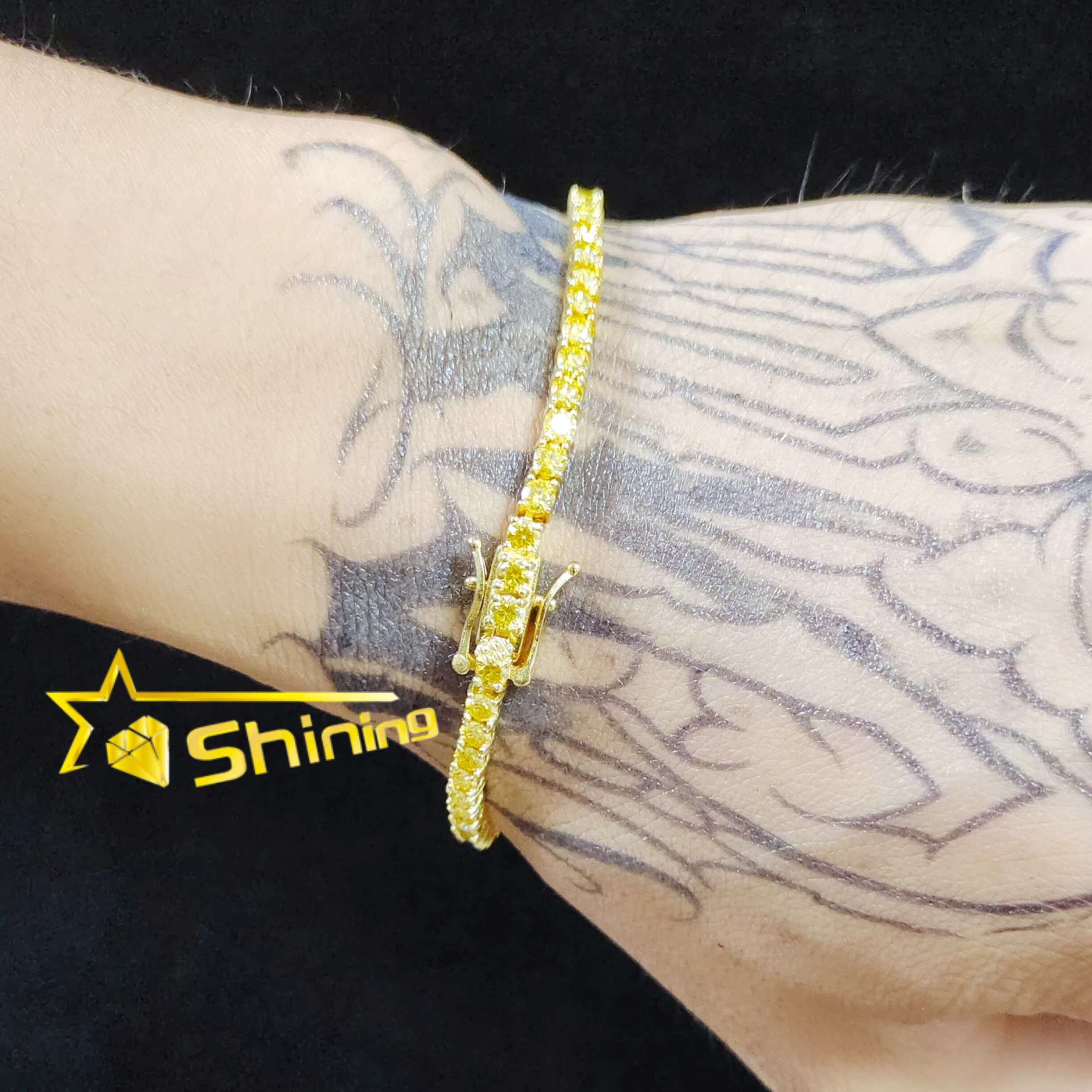 18K Gold Plated Iced Out Vvs Diamond Tennis Chain 2mm 3mm Golden Yellow Moissanite Tennis Bracelet Necklace for Men and Women