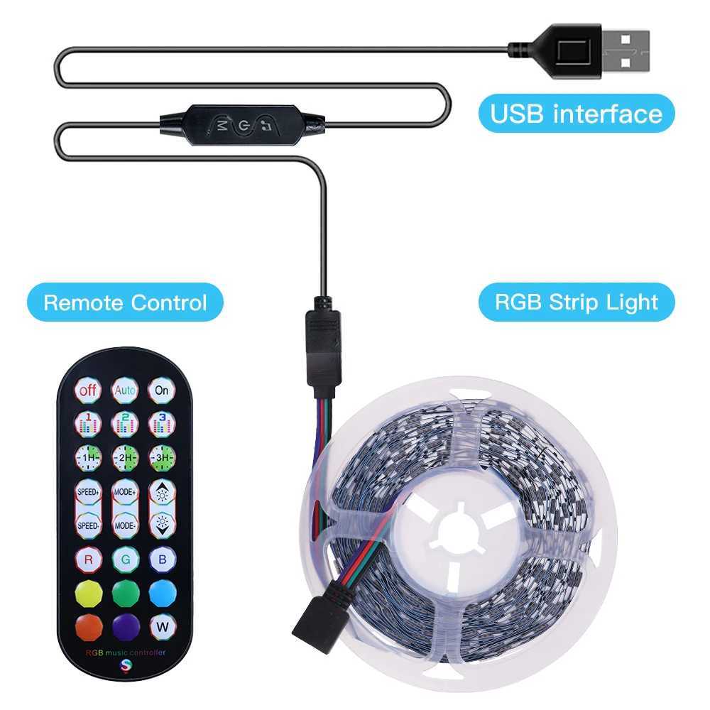 5V 5050 RGB LED strip light USB power remote control 5m 10m light with TV backlight holiday decoration 0.5/1/2/3m black PCB Z250416
