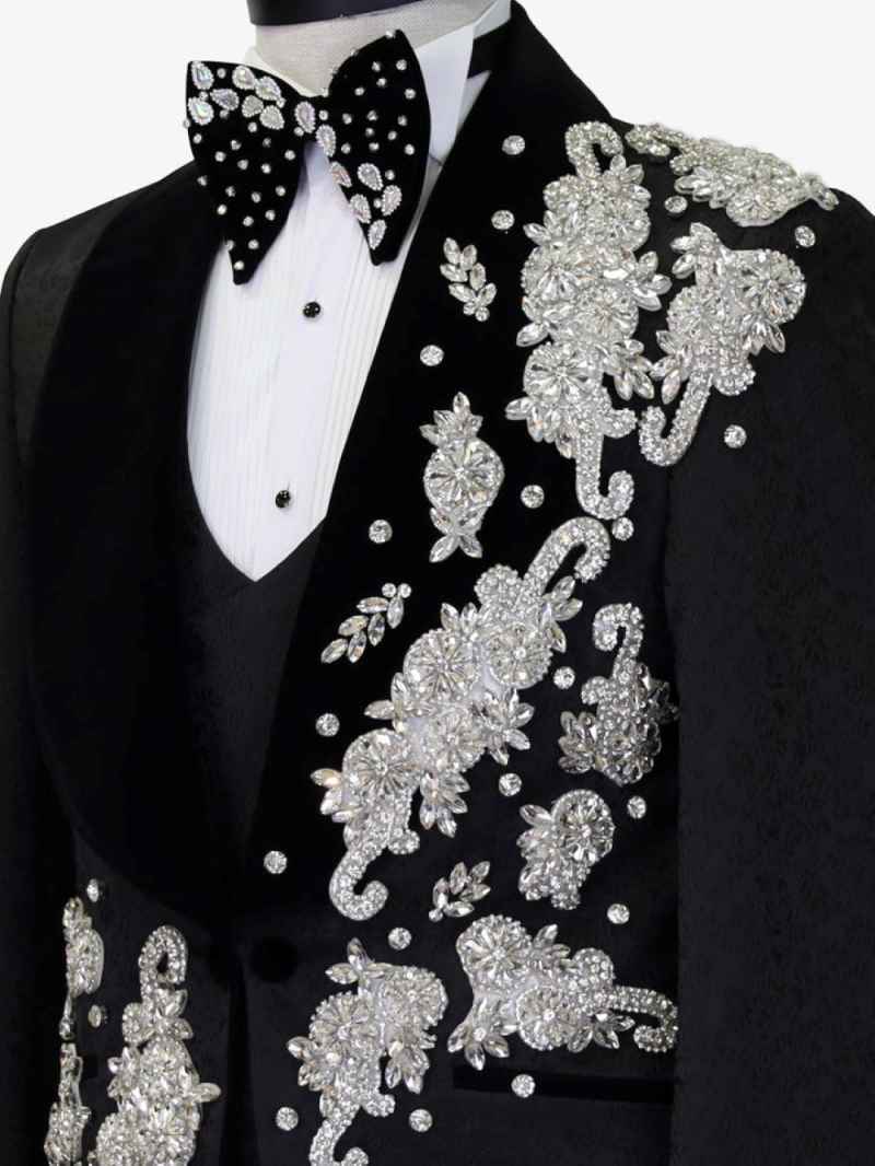 Luxury Beads Men Suits Customized Appliques Groom Wedding Party Tuxedos 2 Pieces Slim Fit Male Blazer Vest Costumes Homme