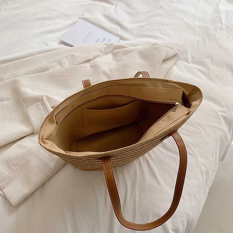 Womens large capacity shoulder bag summer grass basket womens handbag fashionable designer beach bag Bali shopping bag Z250416