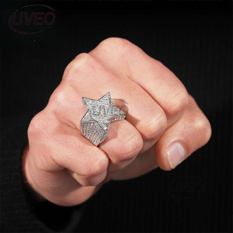 Iced Out Gold Jewelry Moissanite Ring 925 VVS Moissanite Diamond Hiphop Pass Dias Tester Women