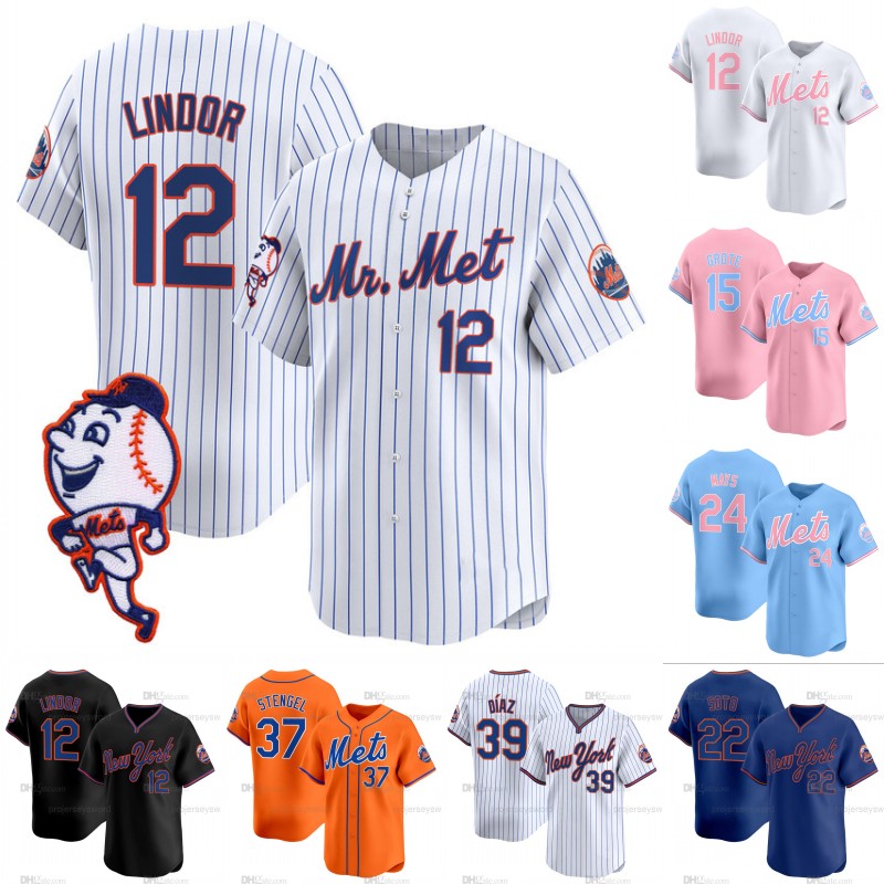 Mets Juan Soto Jersey Mr. Met Patch Pete Alonso Francisco Alvarez Jesse Winker Francisco Lindor Jeff McNeil Starling Marte Brandon Nimmo Edwin Diaz Mark Vientos