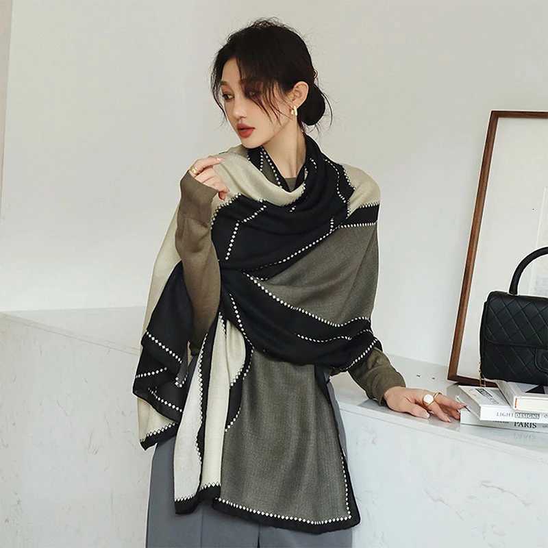 Luxury Fashion Printed Stripe Geometry Shawl Cotton Viscose Scarf Women Outdoor Sunscreen Muffler Hijab 18283cm Y251115