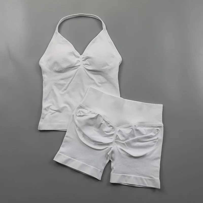 Impact seamless yoga set womens 2Pcs pad hanger tank top threaded hip lift gym shorts set summer sportswear workout suit Z250415