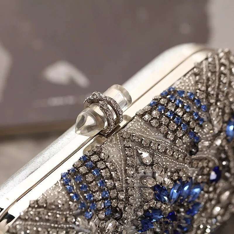 Women Party Blue Evening Wedding Purse Crystal Chain Shoulder Bag High Quality Rhie Female Clutch