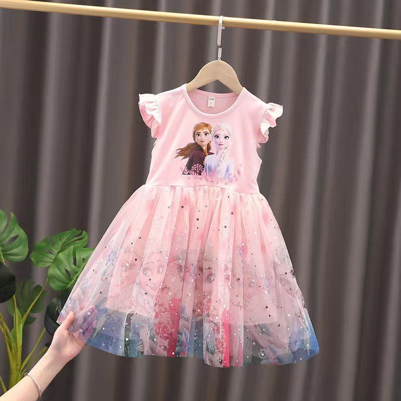 DISNEY baby designer clothes infant designer clothes Frozen Elsa princess Baby summer short-sleeved cotton dress for children little girls baby party 