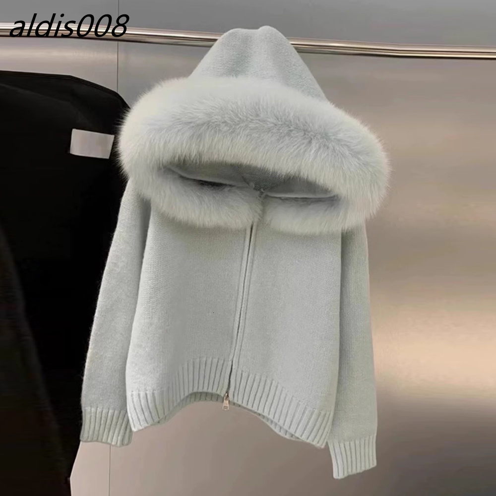 Womens Slim Fit Winter Cropped Wool Knitted Coat Hood Warm Puff Sleeve Jacket Fluffy Faux Fur Collar Sweater Womens Cardigan