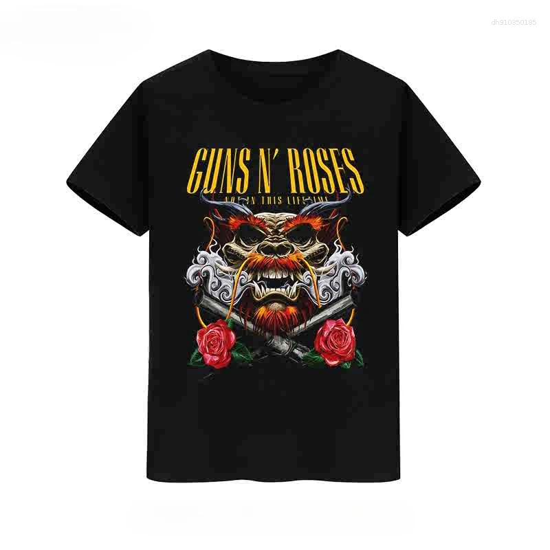 Mens T Shirts Summer Gun Rose Print Short Sleeve T-shirt Cotton Men Women European And American Fashion Brand Half Graphic