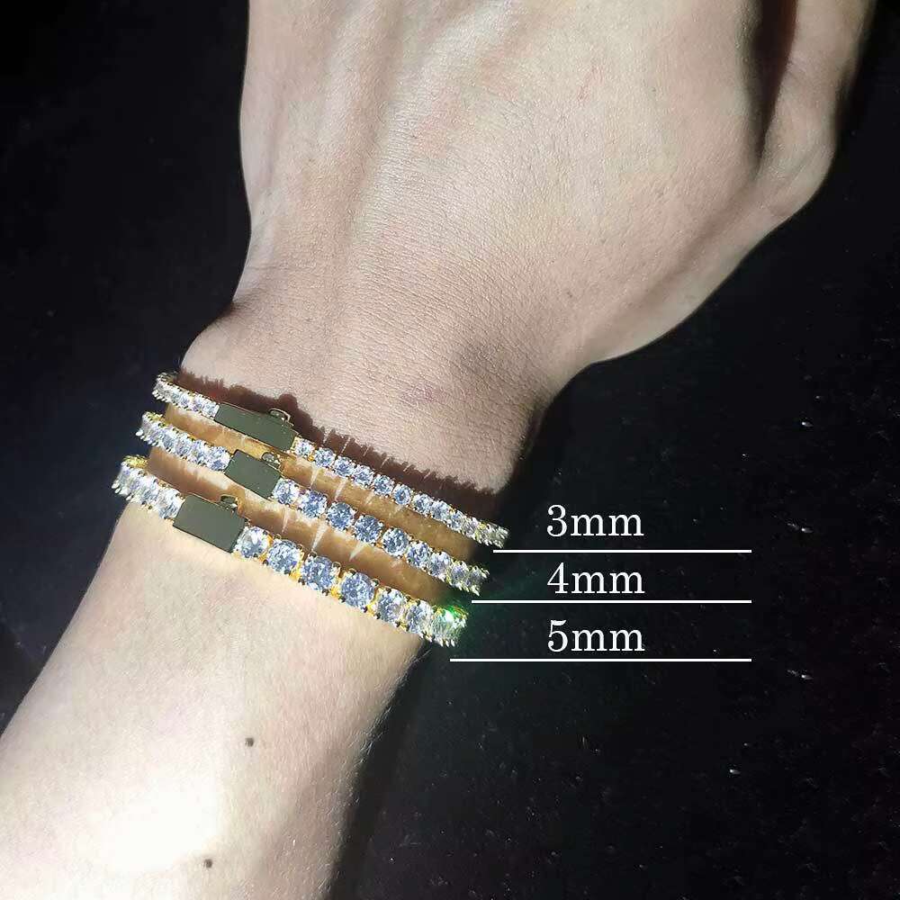DHCollections Iced Out Tennis Chain Bracelet for Men Women 3-5mm Cubic Zirconia One Row Bling Hip Hop Style 7-8 Inch Adjustable Length 1 Piece