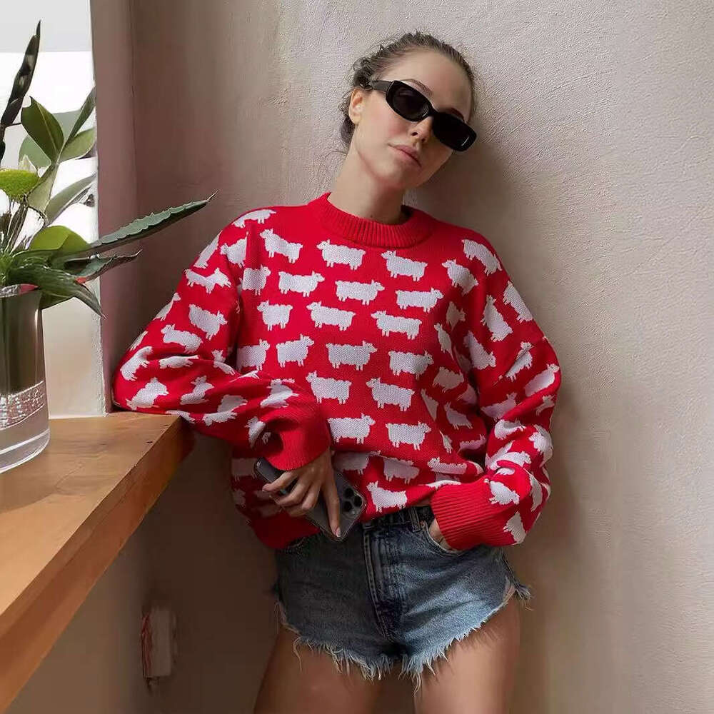 hoodie Mmwomen's Wear Round Alpaca Printed For Autumn And Winter, New Women's Loose Casual Round Neck Sweater Pullover jacket