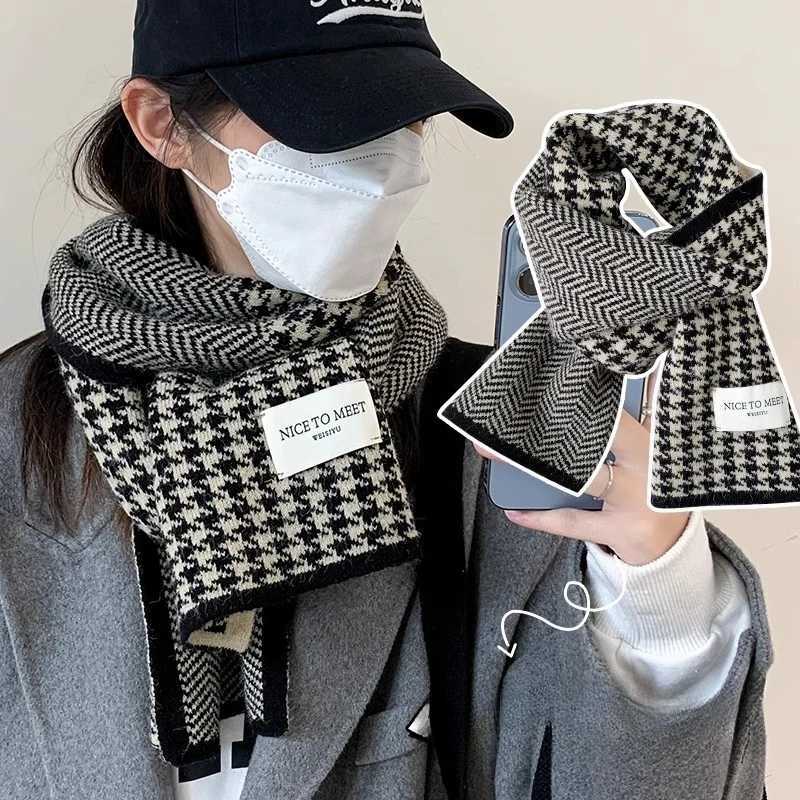 Luxury Women Plaid Scarf Winter Warm Thickened Houndstooth Shawl Korean Style Fashionable Unisex Neck Wrap for Cold Weather Y251115