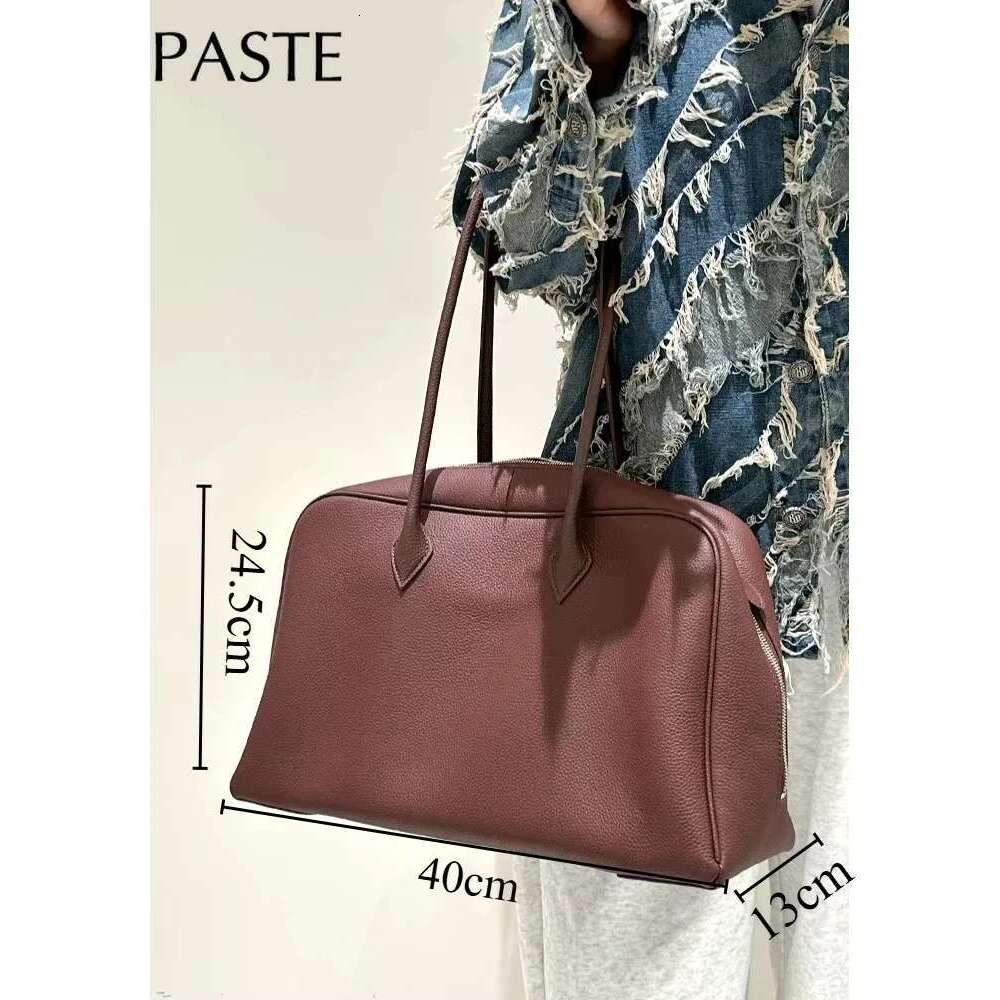 New Large Flipped High-Grade Commuter Laptop Pillow Tote Marroon Natural Cow Leather Women Handbag Leisure Office Shoulder Bag