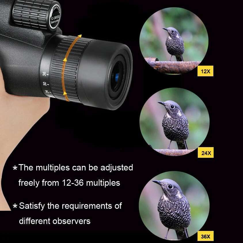 Borwolf 12-36X50 Telescope Bak4 Prism Optical Lens High Power Hunting Birdwatching Monocular Light Night Vision Binoculars