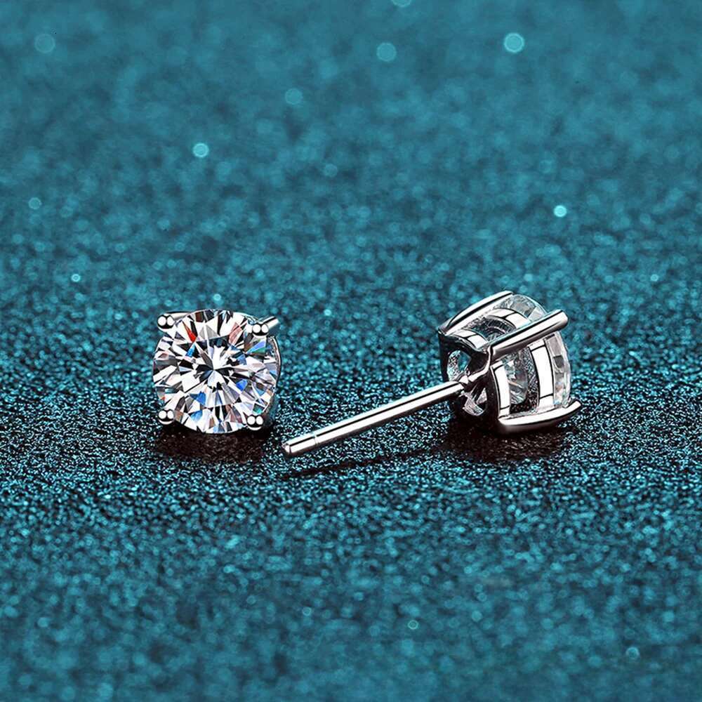 S sier 1ct 2ct round cut D color moissanite stud earrings for women engagement anniversary fine jewelry gift