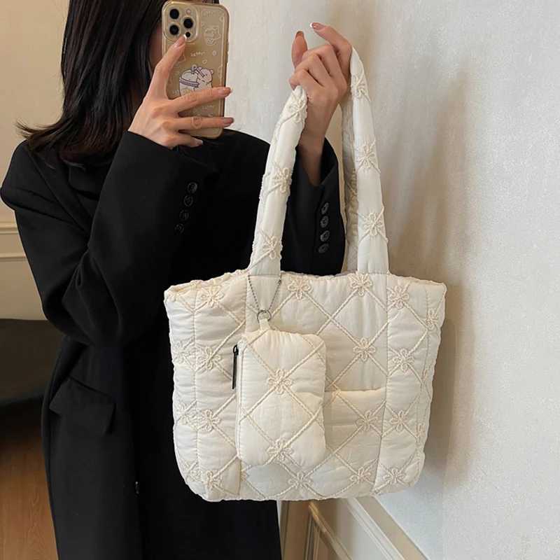 Womens Shoulder Bag with Small Purse 2 Pcs Set Large Capacity Quilted Embroidered Diamond Pattern Fashion Tote BagW251115