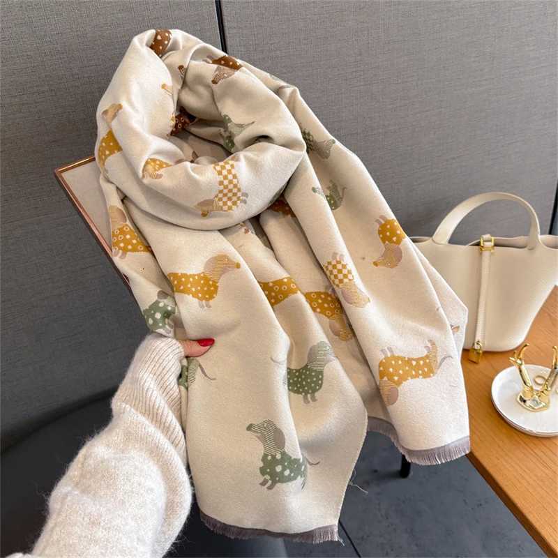 Luxury Winter Female Scarf Cashmere Shawls Wraps Women Dog Print Long Hijab Stoles Pashmina Bufanda Tassel Autumn Lady Headband 2025 Y251115