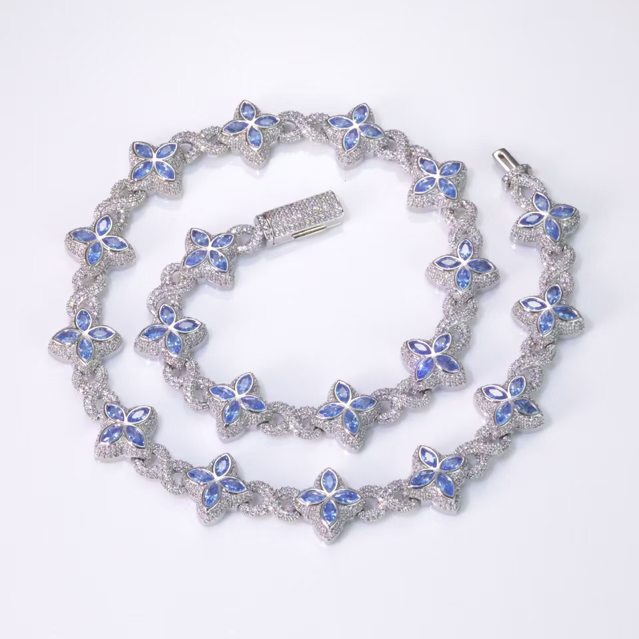 Fashion Fancy Colors Marquise Cut Moissanite Clover Charms Infinity Cuban Links 925 Sterling Silver Cuban Link Chain Jewelry