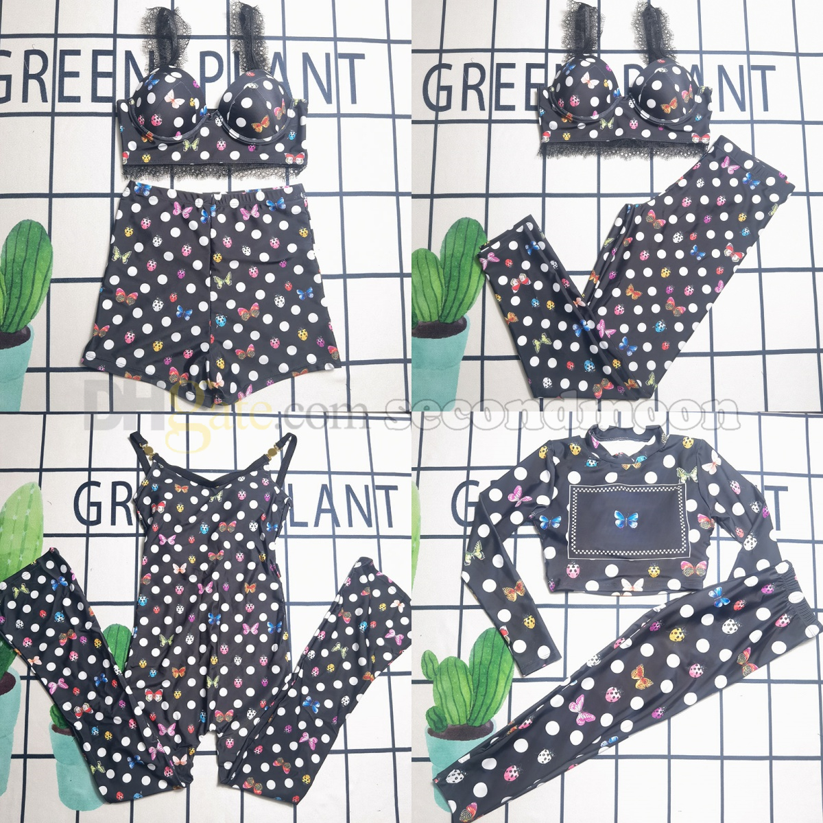 Polka Dot Tracksuit Women Butterfly Pattern Tracksuits Fashion Lace Sportwear Breathable Cropped Top Woman Gym Wear