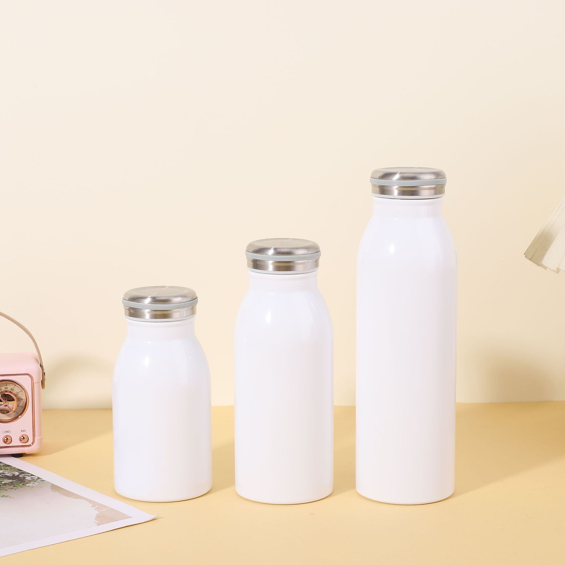 New Cross-Border Sports Water Bottle, Creative Straight Small-Mouth Milk Bottle, 304 Stainless Steel Double-Layer Vacuum Insulated Cup LG