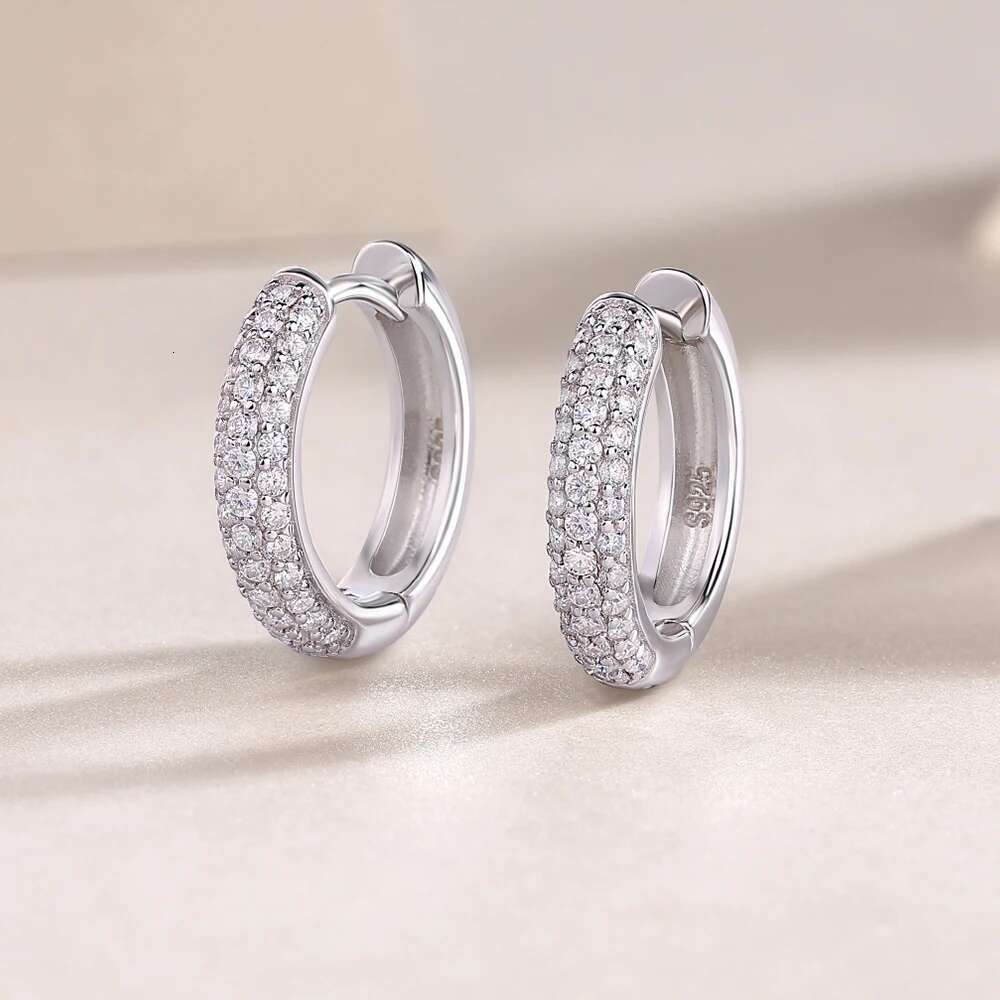 Moissanite Hoop for Women Real Gold Plated Sterg Sier Hypoallergenic Lab Created Dia Hie Earrings