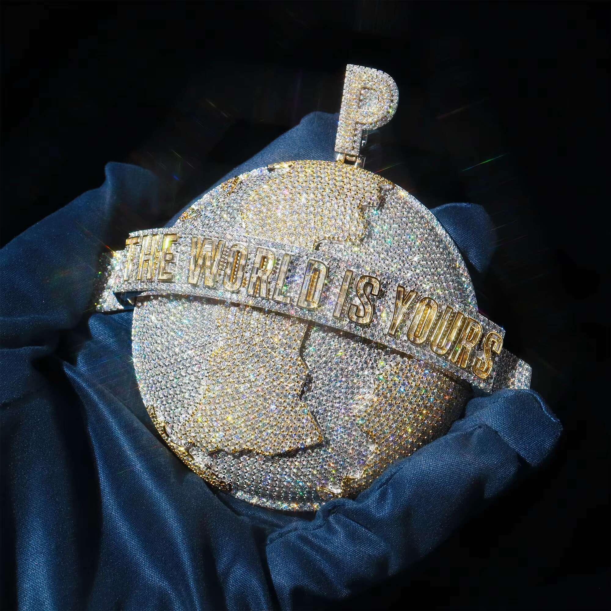 Personalized Custom Iced Out the Earth Pendant 925 Sterling Silver VVS Moissanite Baguette Customized World Is Yours Pendant