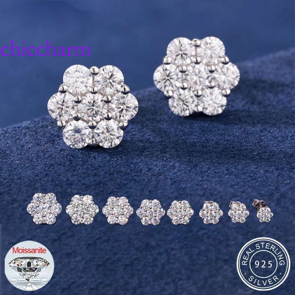 Hot Sterg Sier Moissanite Stud Earrings 7 Stones wer Women Earring Engagement Fine Jewelry Earings 8 Sizes New 2024