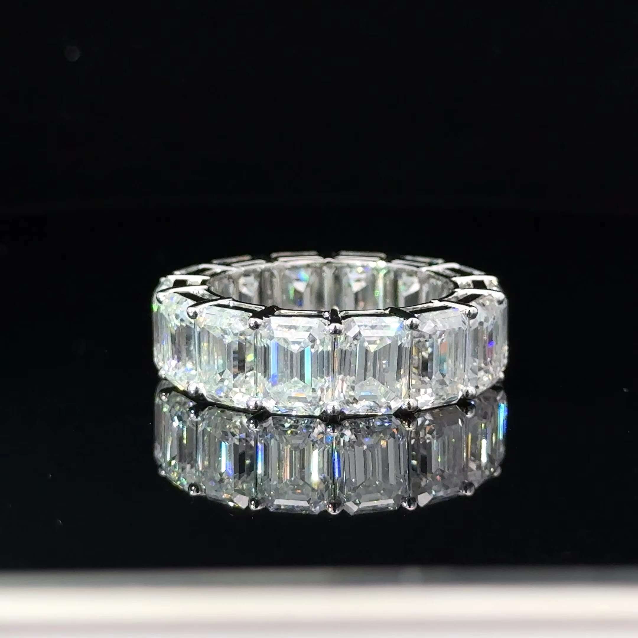 Iced Out S925 Silver Tennis Ring with Princess Emerald Round Cut VVS D Color Moissanite Mens and Womens Hip Hop Style