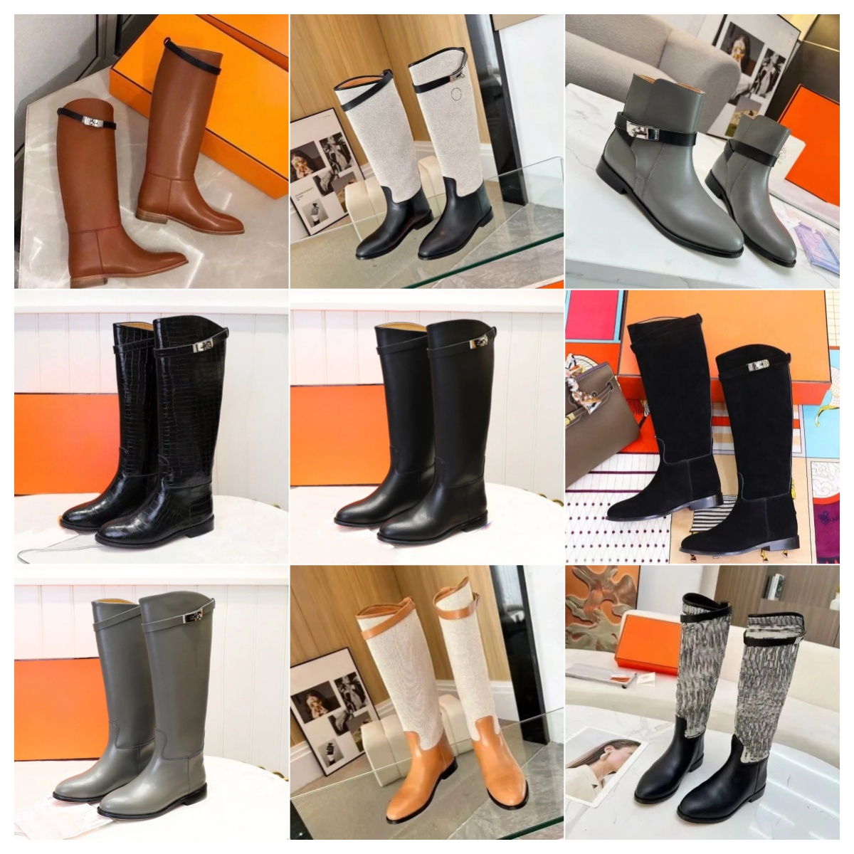 Long Luxury Brand Jumping Women Tall Boots h Plated Buckle Black Beige Calf Leather Designer Long Knee Boots Lady Evening Party Perfect Walking h
