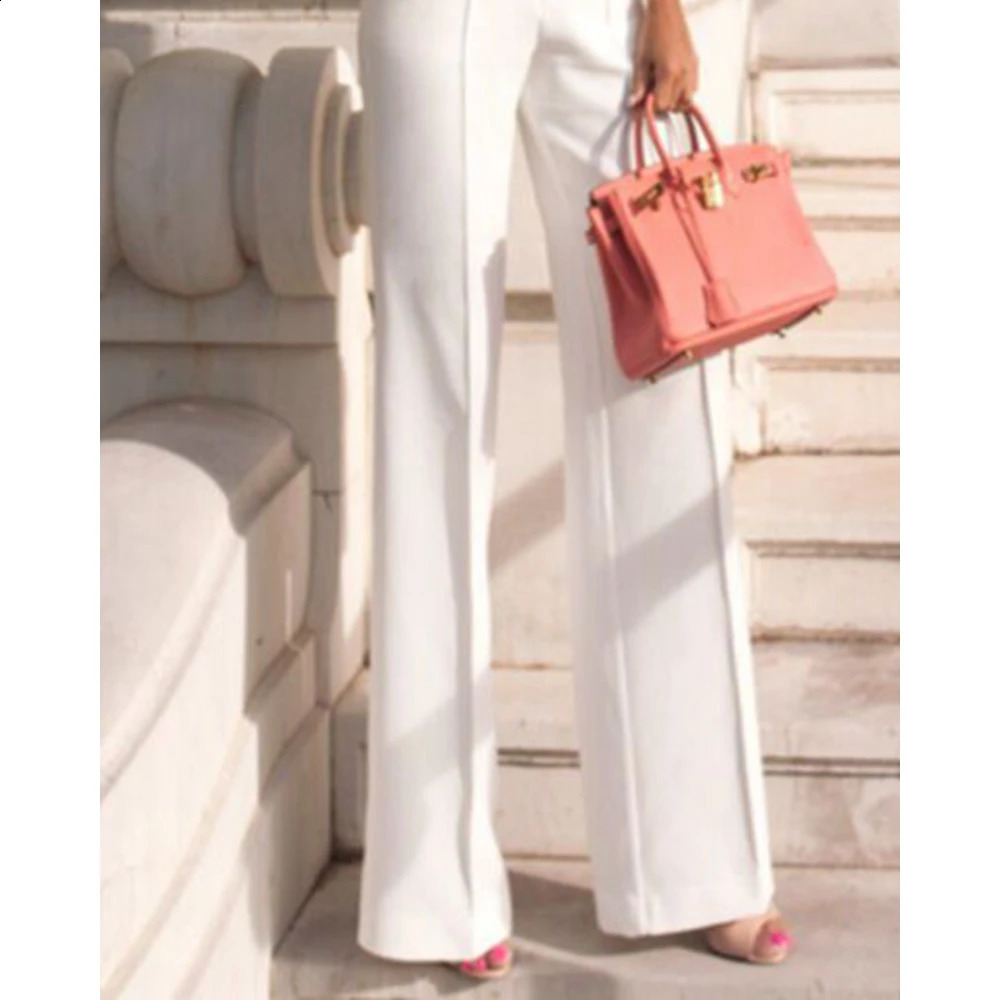 Womens elegant sleeveless strapless deep V-neck white jumpsuit womens summer wide leg work one-piece jumpsuit 250410