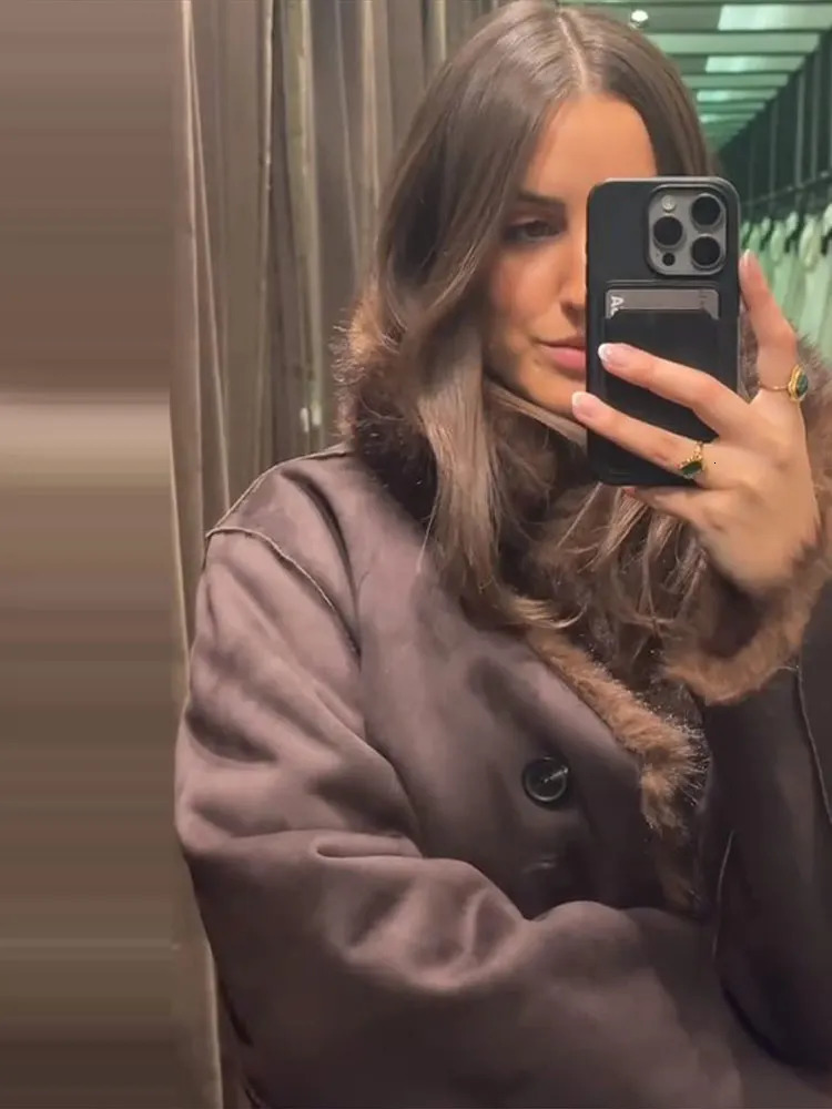 Womens Reversible Faux Fur Coats Leather Windbreaker Jackets Winter Warmed Tops Outwear Casual Wear Woman Daily Clothes 251104