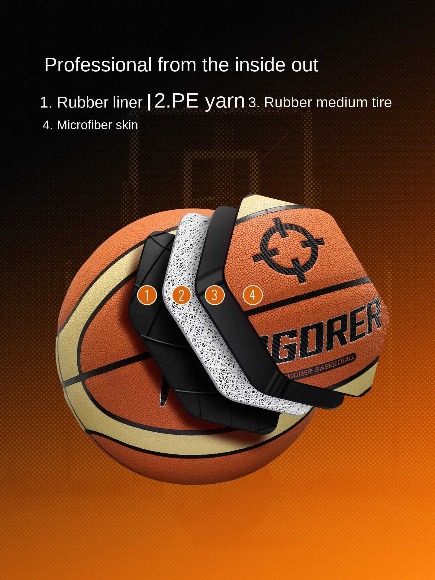 RIGORER Hyper Grip Microfiber Basketball No7 Professional Training Competition Indoor And Outdoor Wear-resistant BasketballW251115