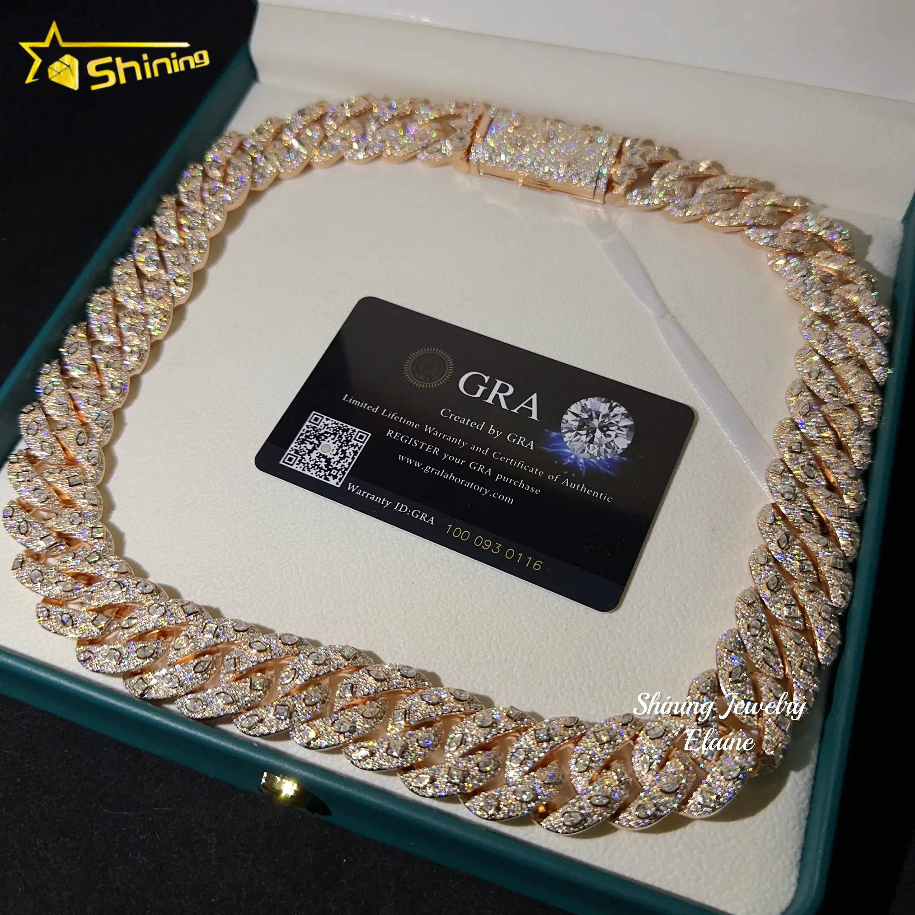 High Quality Hip Hop Custom Diamond Cuban Link 20MM Width Iced Out Jewelry 925 Sterling Silver Moissanite Cuban Link Chain